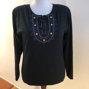 Liz Wear Embroidered Design Long Sleeve w Padded Shoulders